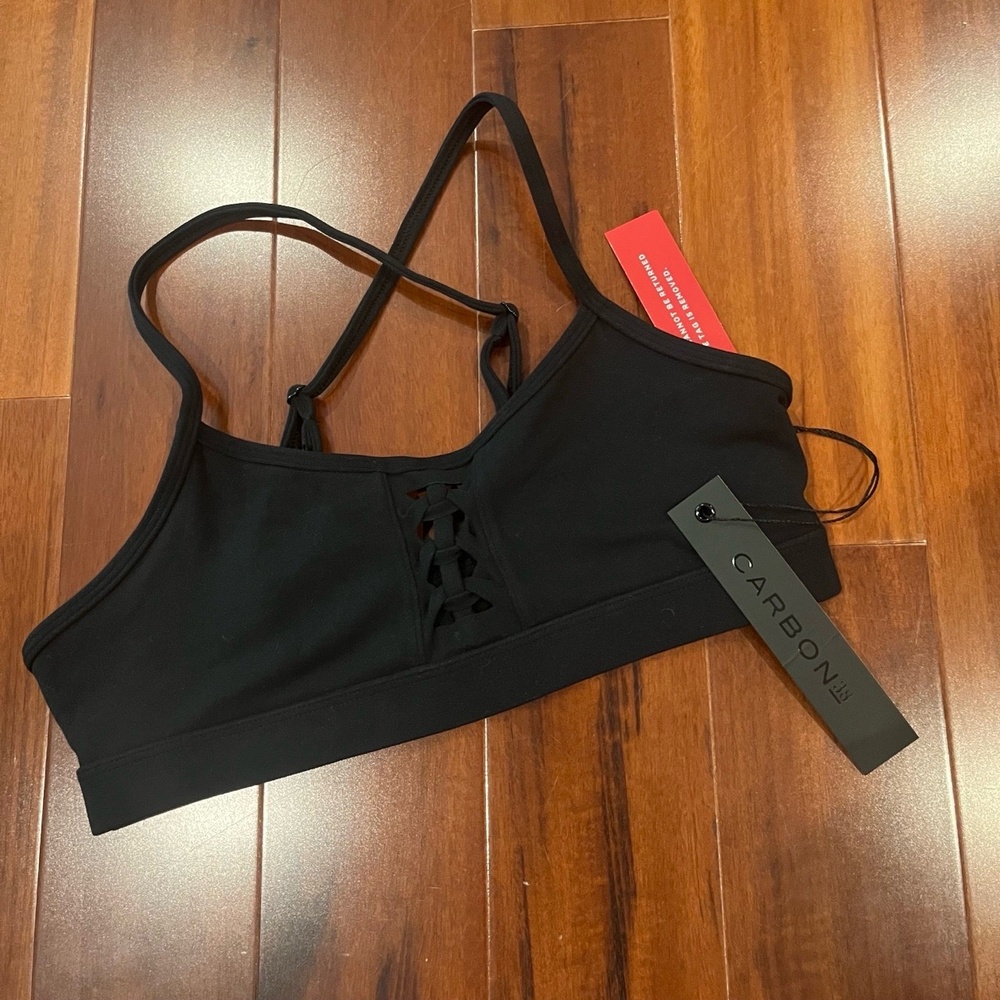 New NWT CARBON38 Black Sports Bra‎ Crisscross Straps Active Size Extra Small XS